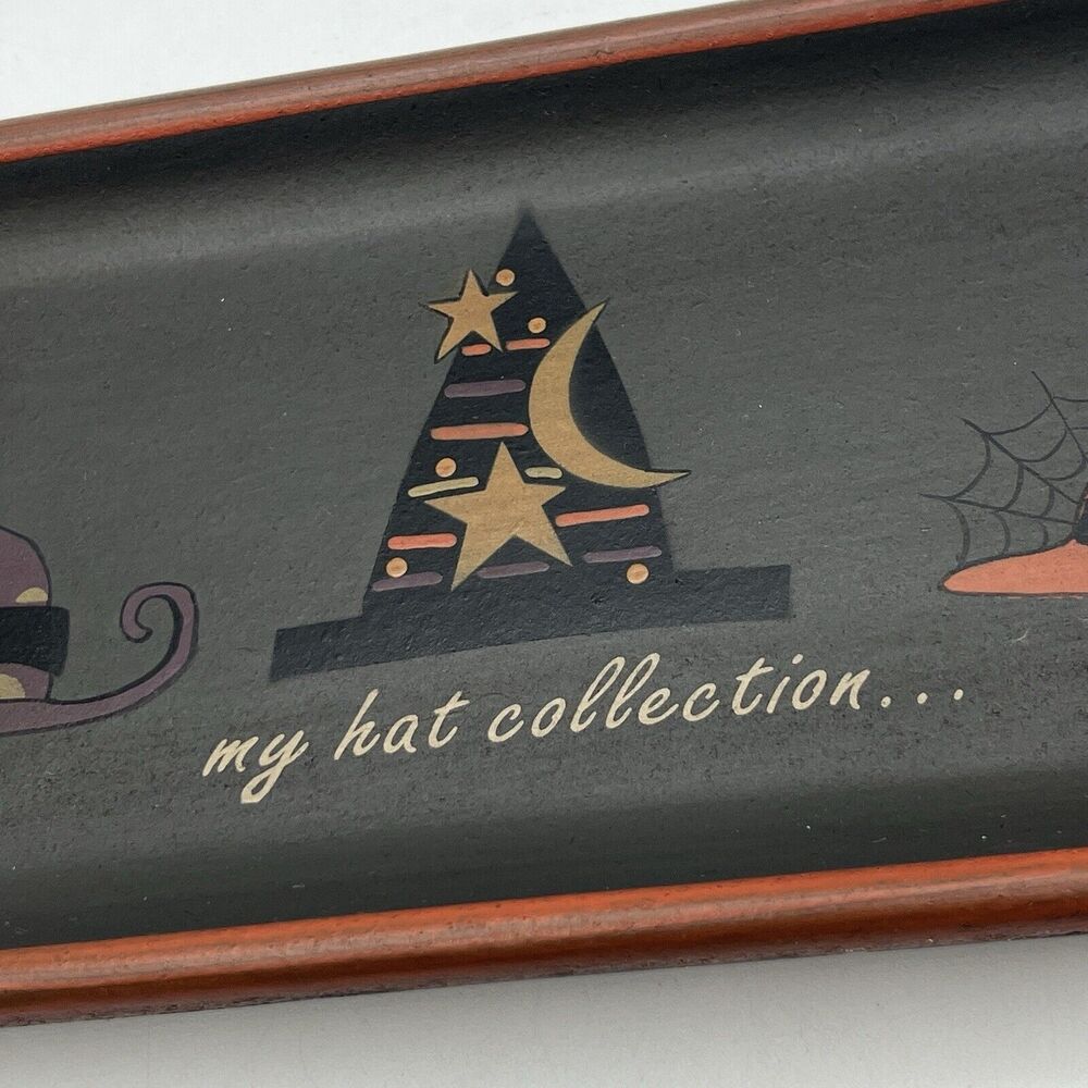 Witches My Hat Collection Handpainted Wood Tray Halloween Signed Michelle Kildow